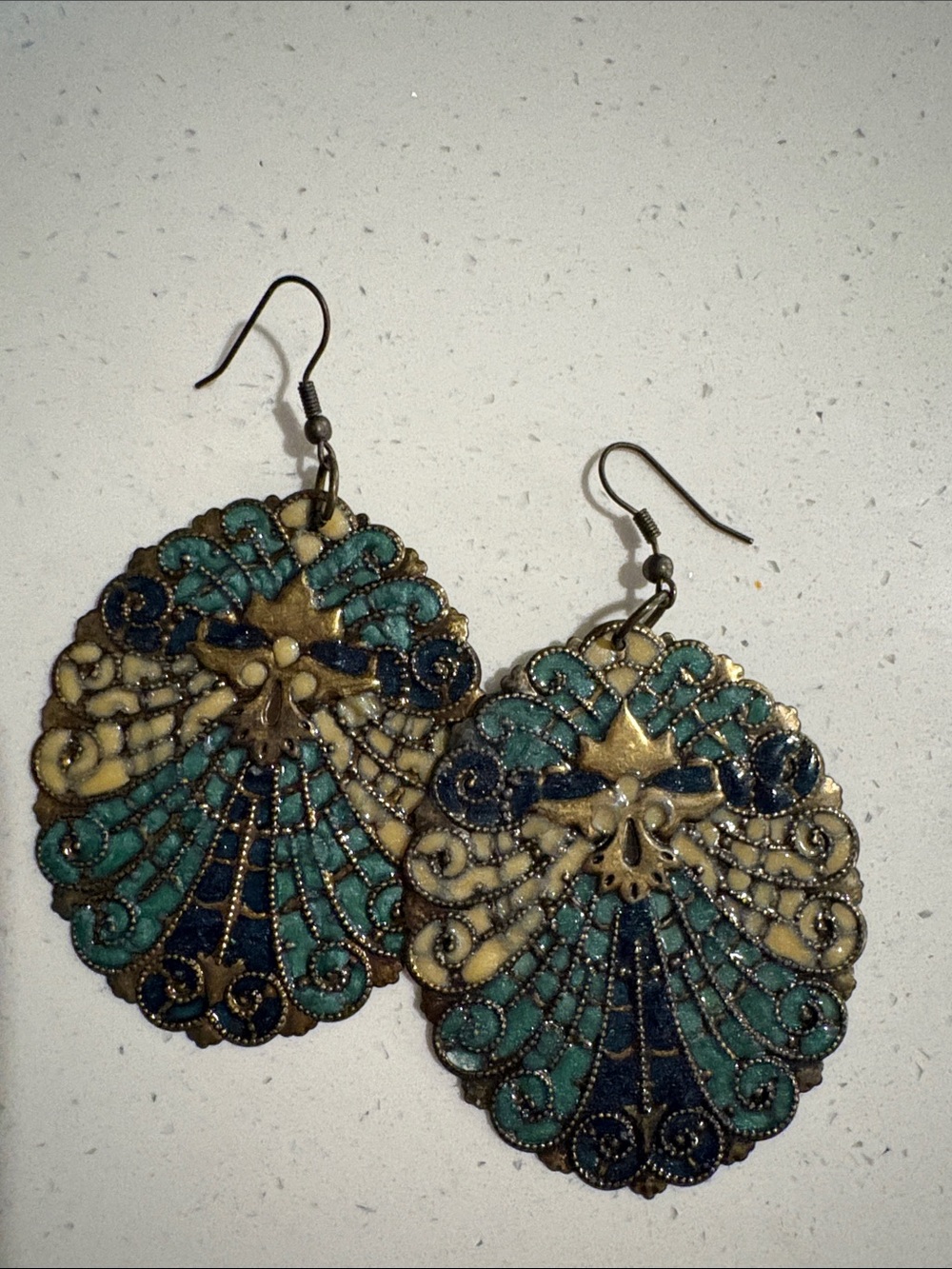 Bohemian Teal & Navy Filigree Drop Earrings